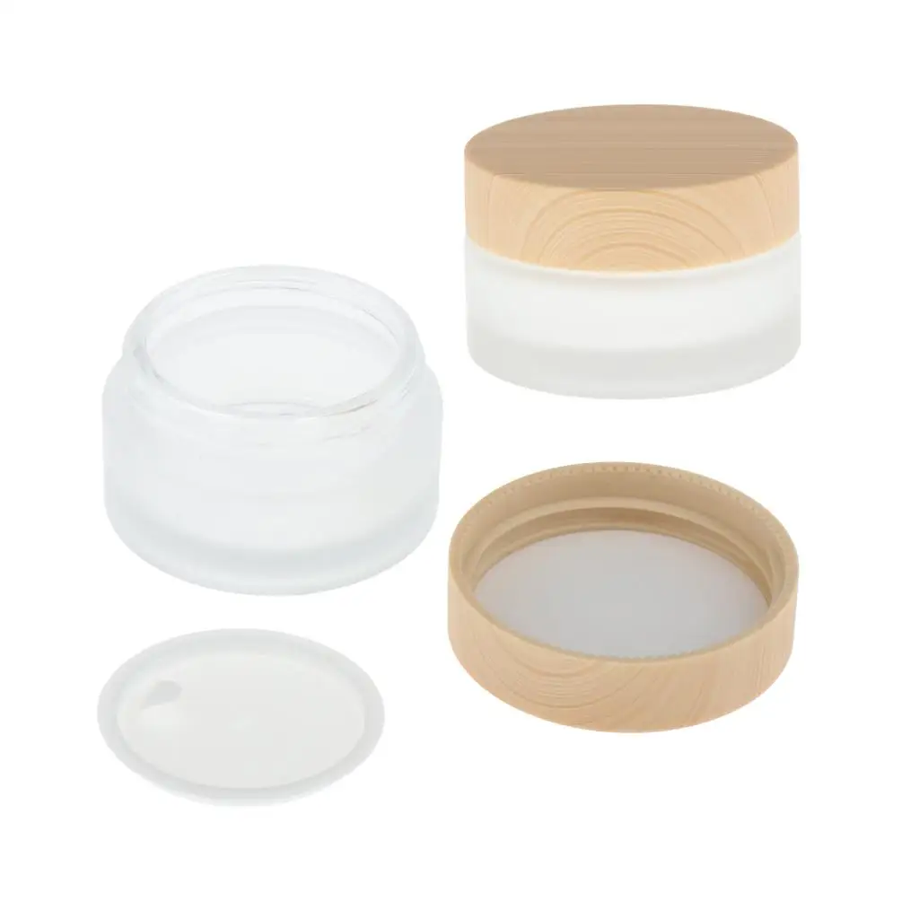 2pcs Frosted Cream Emulsion Jars Storage Pot Lip Balm Bottle with Wooden Lid