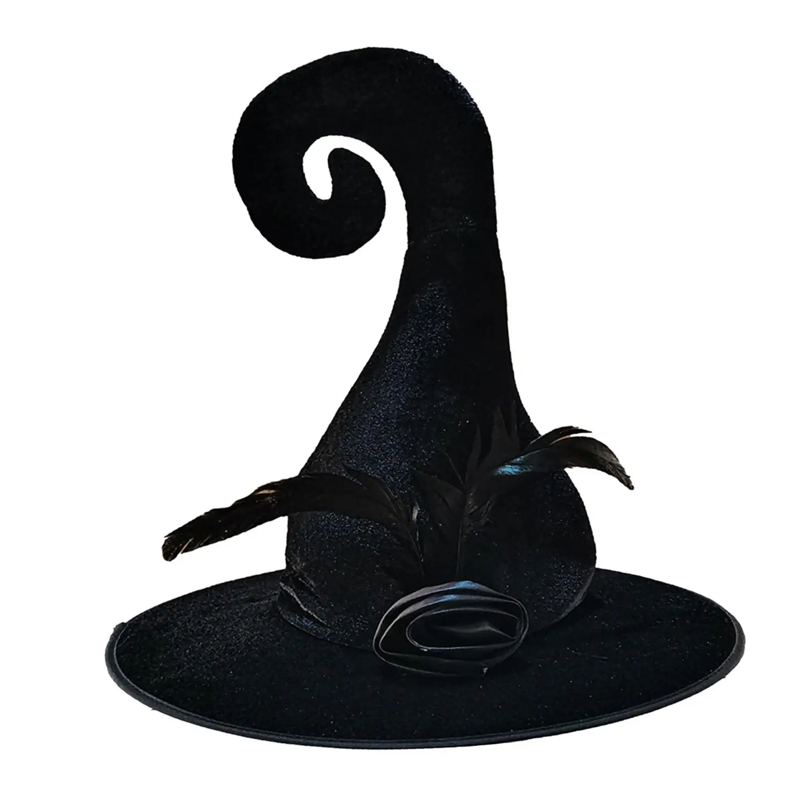 Witch Women Hat Modern Costume Accessory with Roses Feathers Wide Brim Cap Sorceress Hat for Halloween Party Cosplay Masquerade