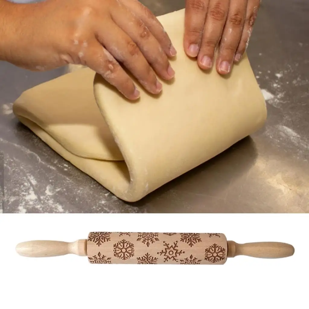 Christmas Wooden Rolling Pins Wooden Embossing Rolling Pin Engraved Embossed Rolling Pin for Christmas Baking Accessories