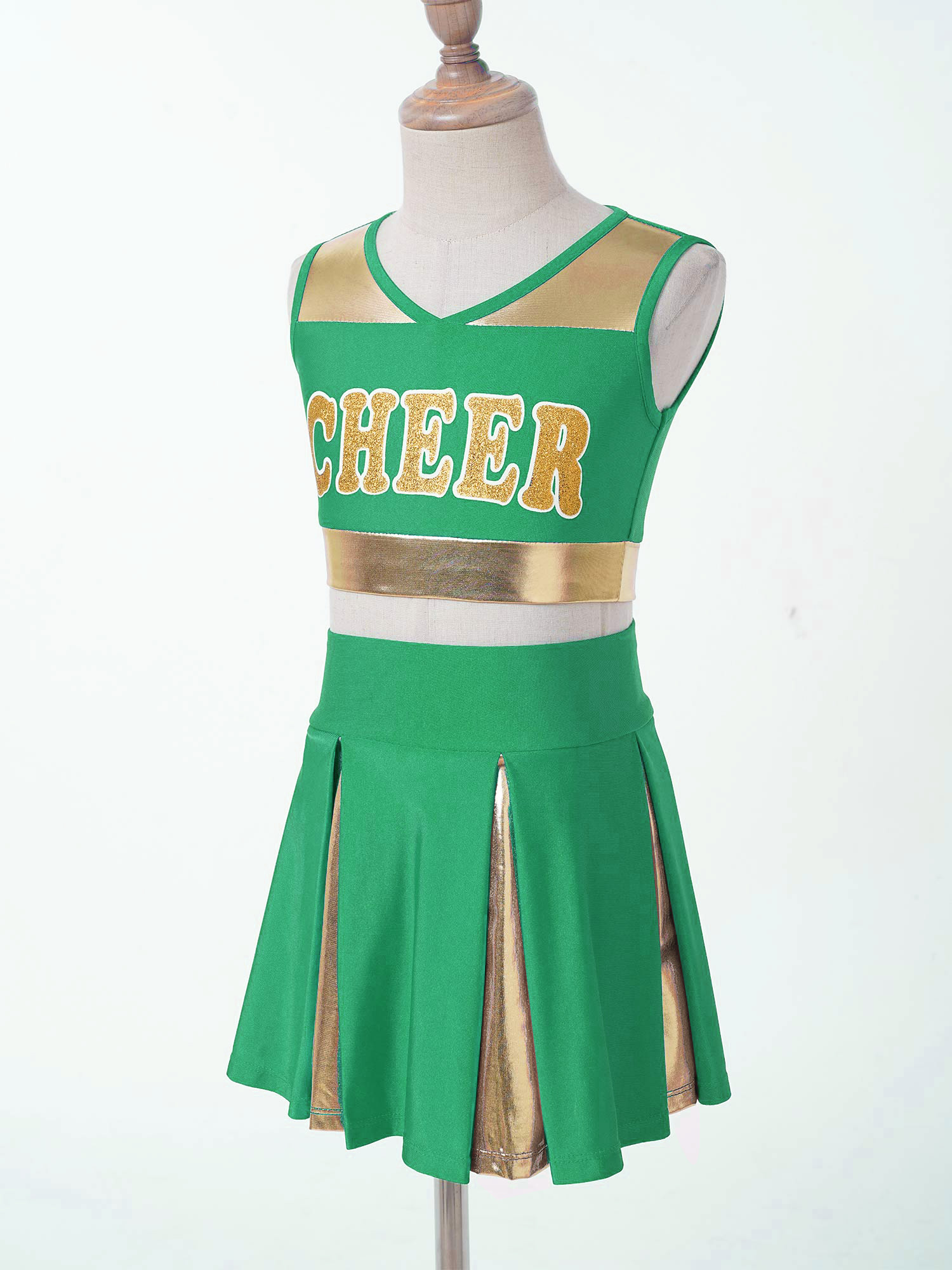 Description Picture 6 of itemKids Girls Cheerleading Costume CHEER Dance Clothes Set Letter Print Top with Skirt Children Cheerleading Uniforms Dancewear