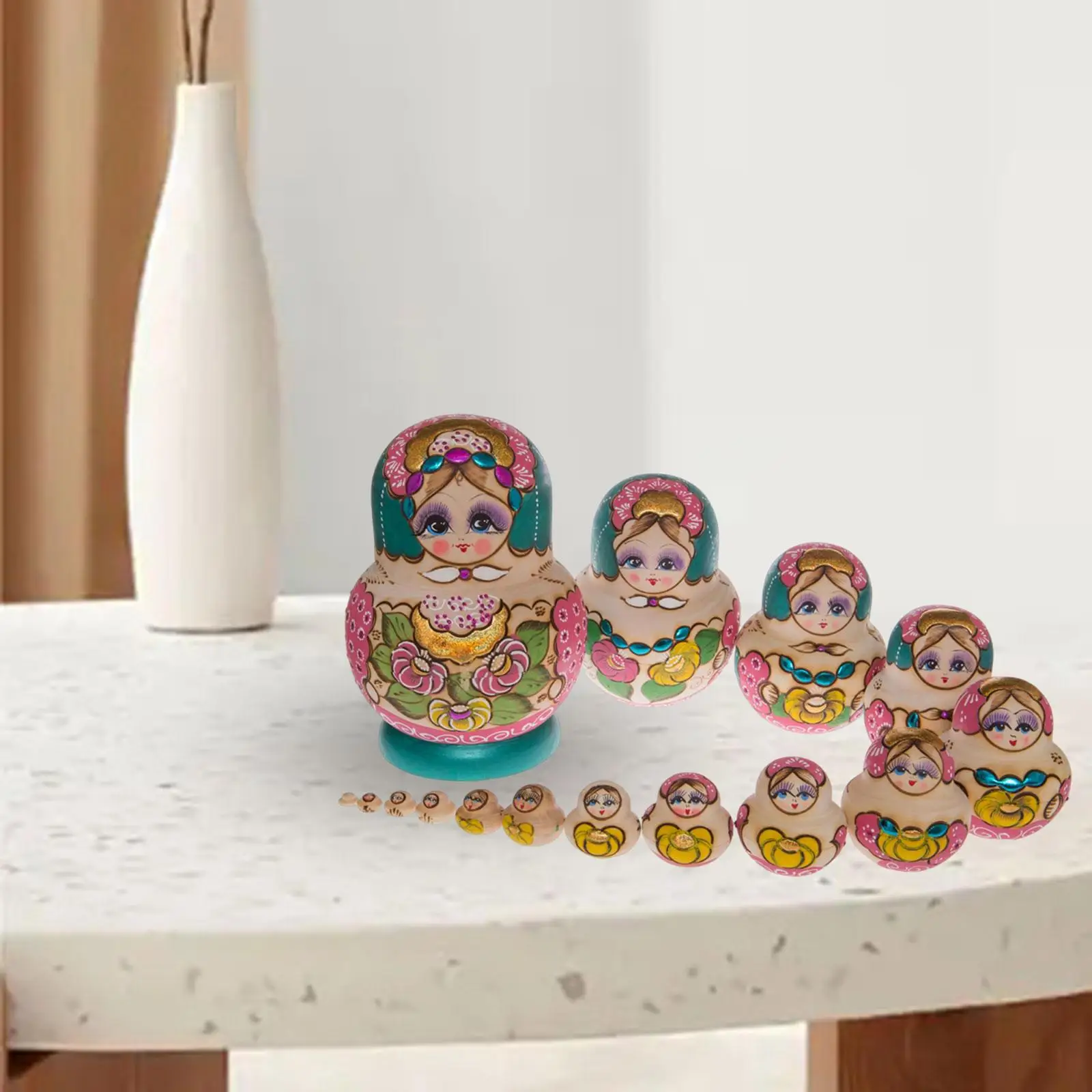 15x Lovely Stacking Dolls Figures Crafts Traditional Collectible Lovely Nesting Doll for Table Birthday Room Home Decoration