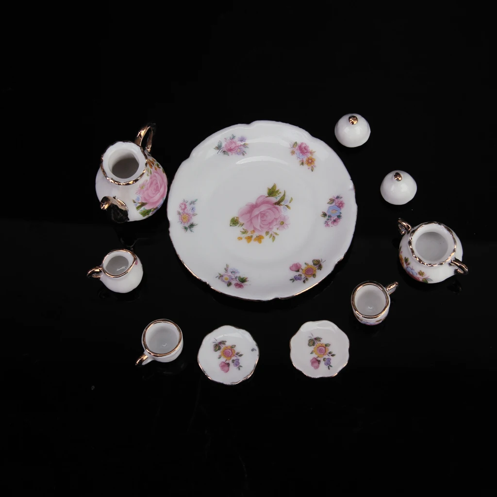 NEW ARRIVAL Children`s Classic Toys 8pcs Dollhouse Miniature Dining Ware Porcelain Tea Set Dish Cup Plate -Pink Rose  HOT SALE