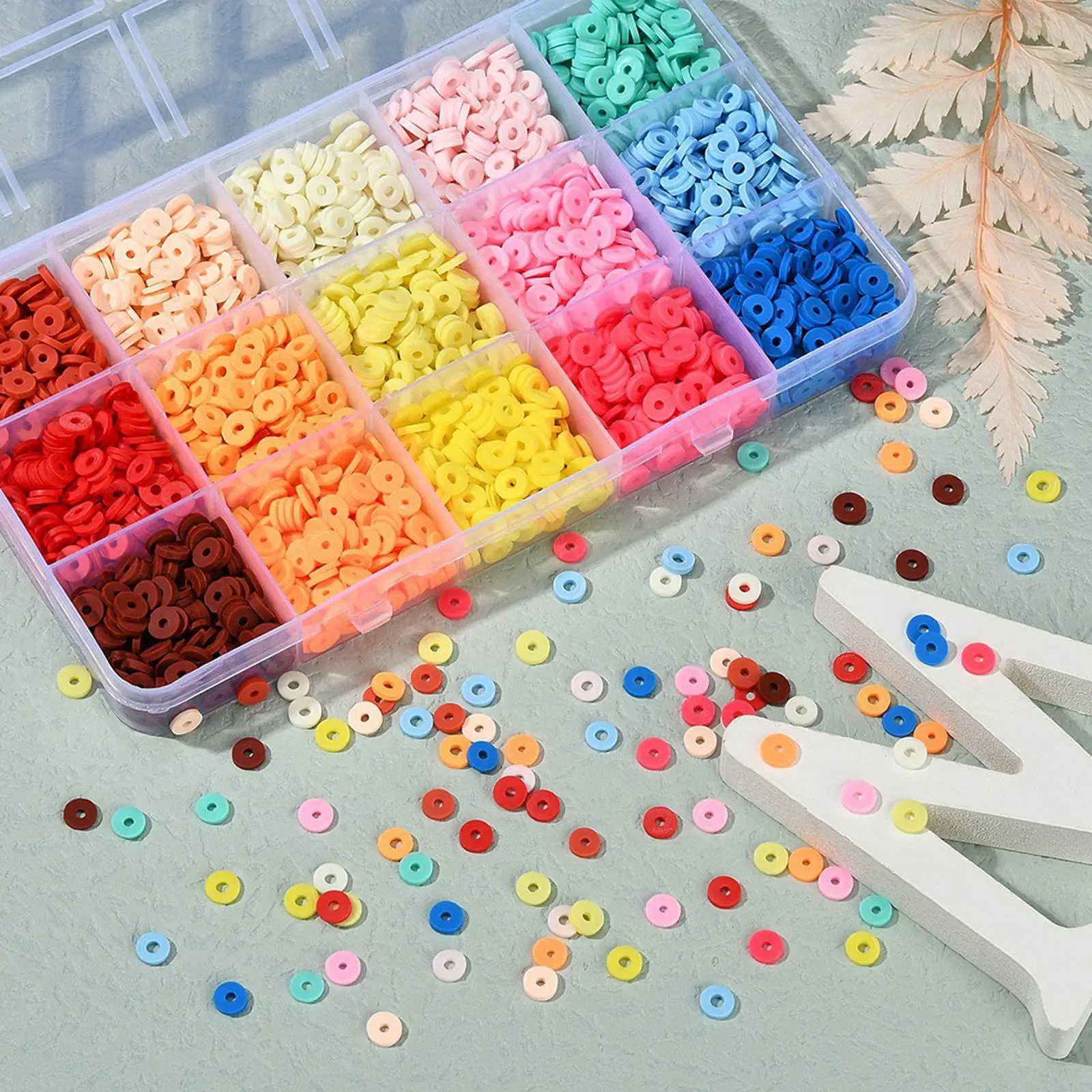 2250Pcs Clay Beads 15 Colors Polymer Clay Disc Beads Flat Round 6mm for Jewelry Making Kit Earring Bracelet Craft Spacer Beads