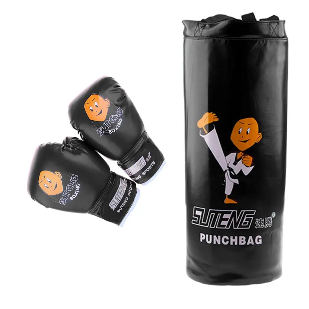 Kids Boys Girls Heavy Boxing Punch Bag Unfilled MMA Punching Training Gloves KickBoxing with Mesh Backpack and 