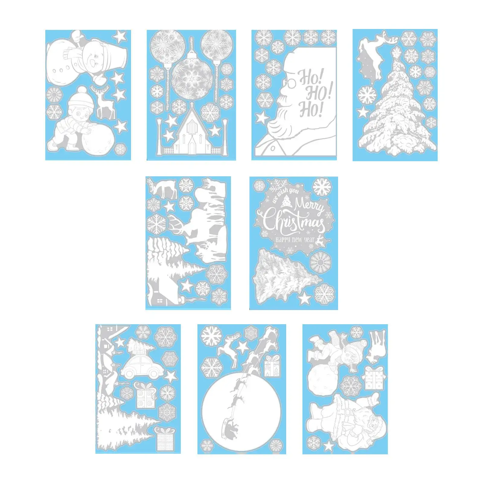 9x Christmas Window Clings Door Mural Xmas Stickers Decoration Showcase Decal Santa Claus Stickers for Fridge Winter Kitchen