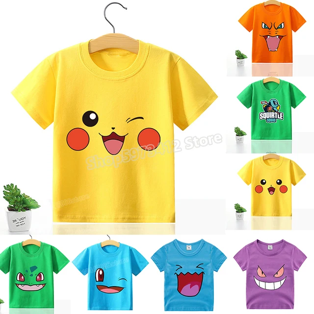 Pikachu Baby Clothes Pokemon Smile Face Expression T Shirt Cartoon Cotton  Kid Clothes Charmander Squirtle Mew Boy Girl Tees Tops - AliExpress