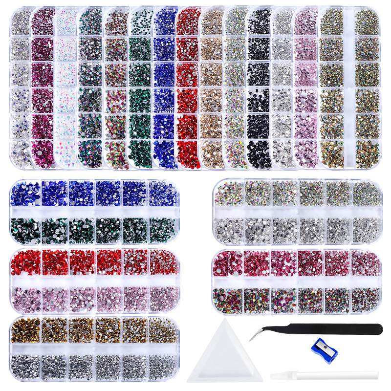 Best of 12Gird 3D Glass AB Crystal Nail Art Rhinestones Kit Flatback Round Bead Charm Gem Stones Jewelry Diamond With Tools For Nail Art Reviews & Tips