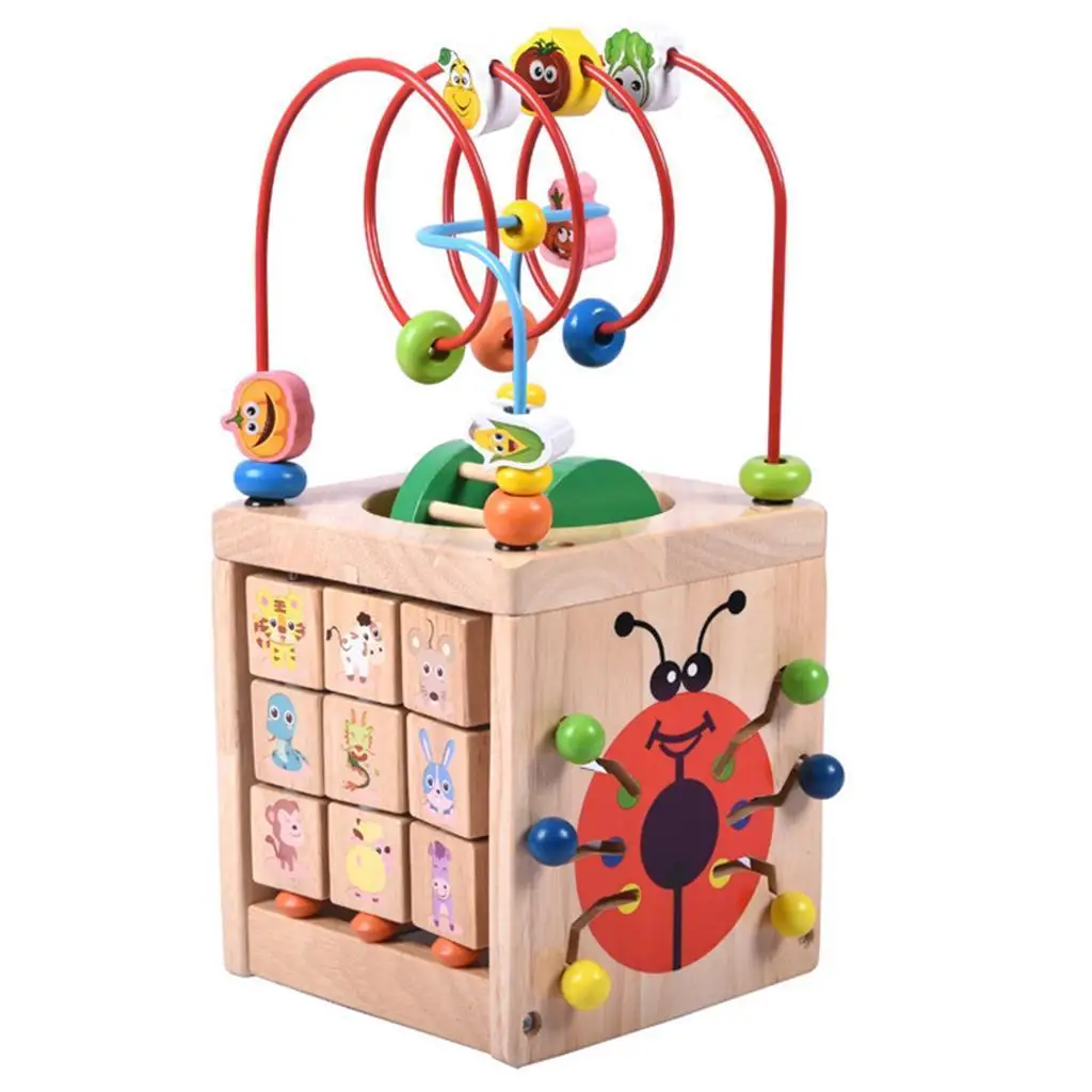 Funny Wood Educational Toy Bead Maze Counting Animal Alphabets & Time Clock