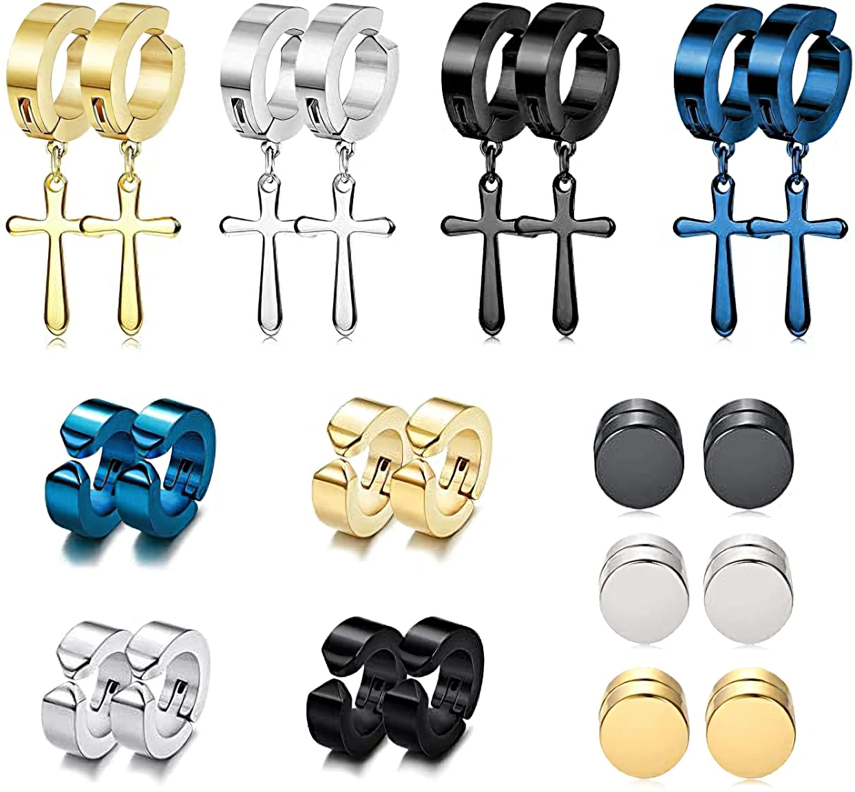 NEWITIN 9 Pairs Magnetic Stud Earrings Stainless Steel Cross Earrings Non  Piercing Cross Dangle Hoop Earrings Magnet Cross Earrings Set for Men and  Women 3.0 : Amazon.ca: Clothing, Shoes & Accessories