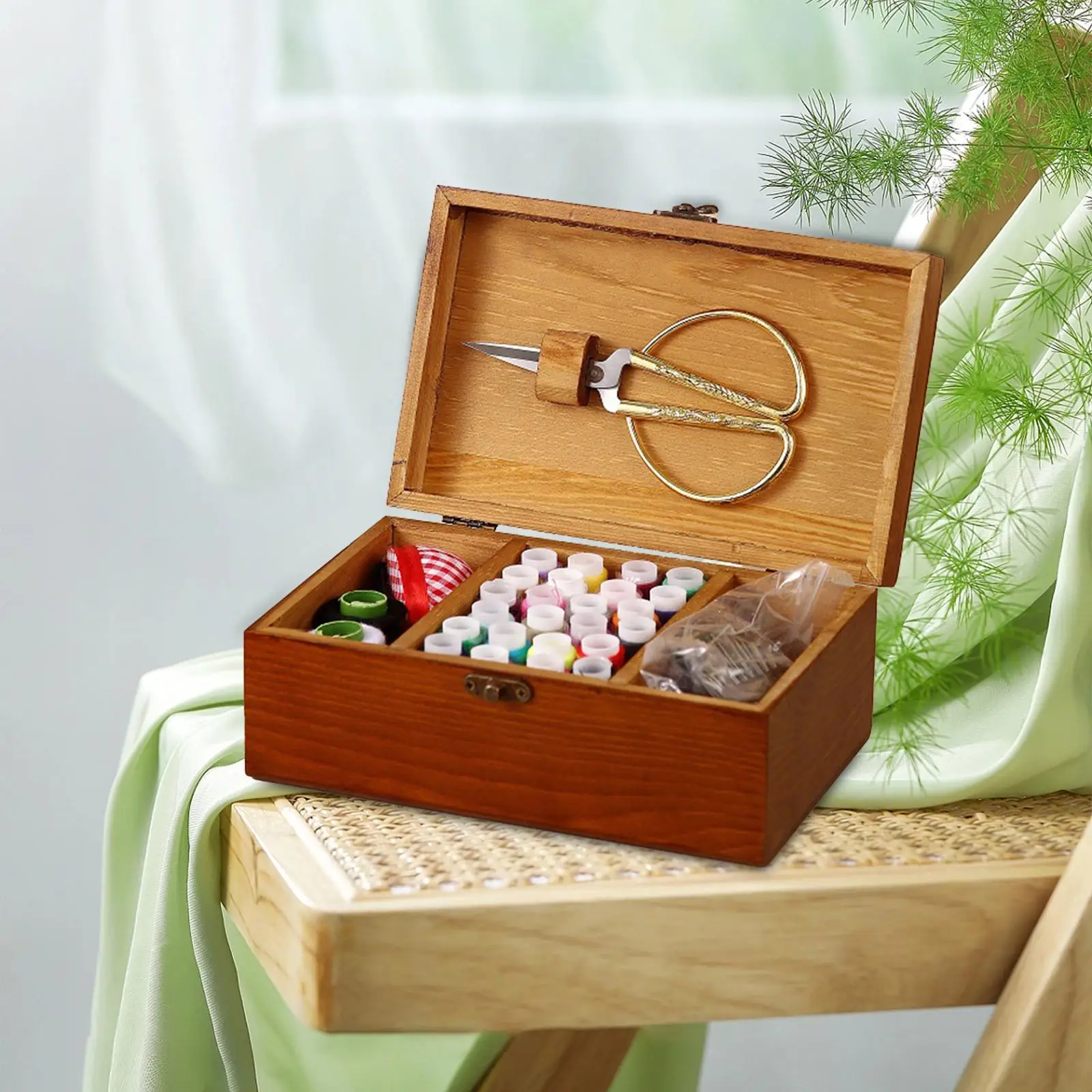 Wooden Sewing Box Empty Box Vintage for Yarn Needle Buttons Needlework Sewing Tools Household DIY Home Travel Needlework Box