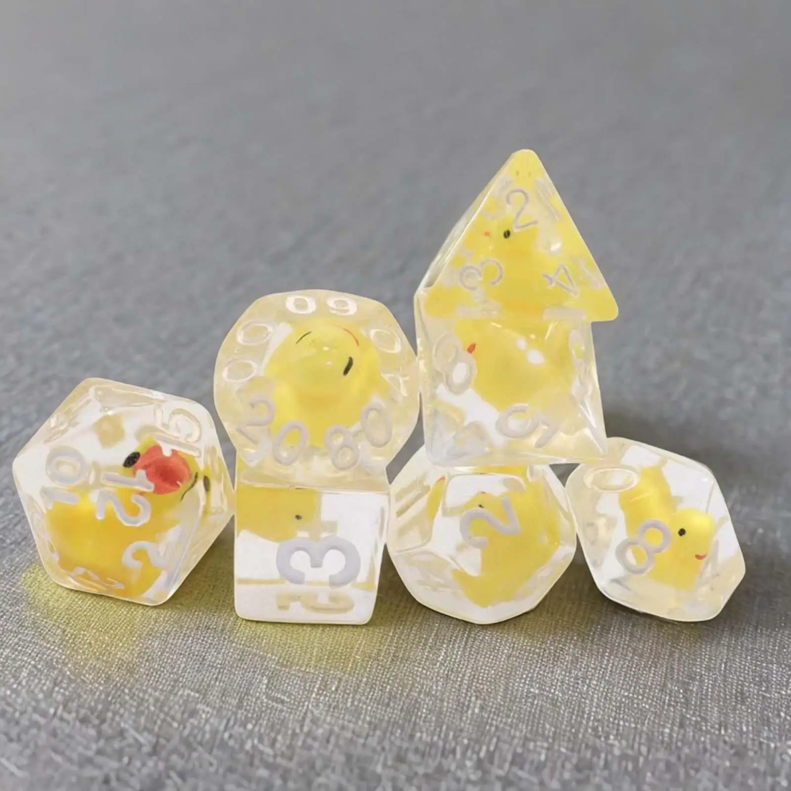 7x Acrylic Polyhedral Dices Set D4-D40 Multi Sided Dices Filled with Ducks Animal Board Game Props for KTV Party Table Game
