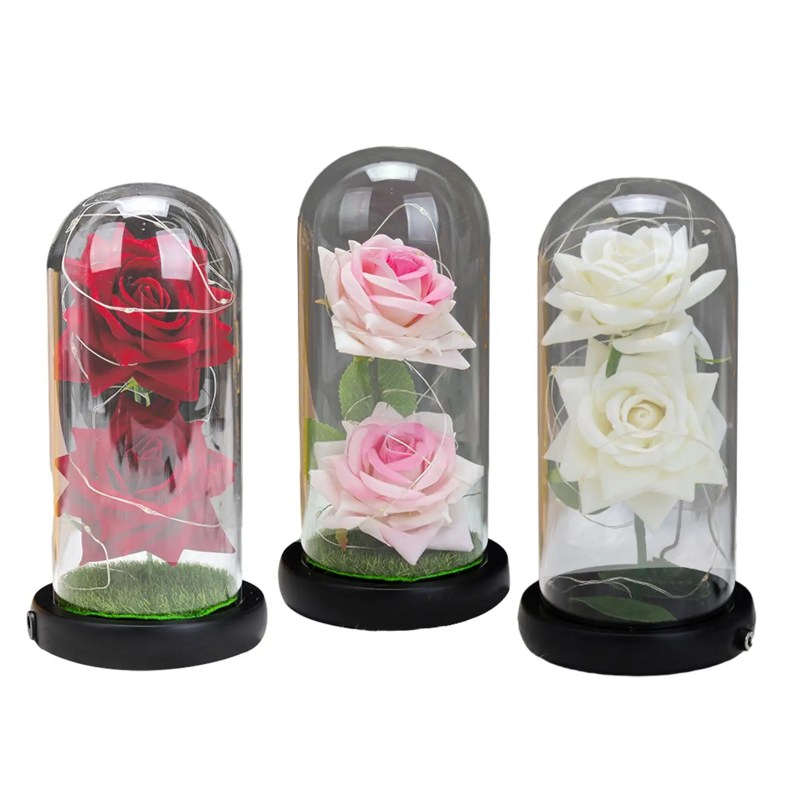 Rosa eterna de la bella y la bestia con luz LED, flor doble en cúpula, en  un frasco, regalo de cumpleaños del Día de San Valentín de la madre|Flores  artificiales y secas| -
