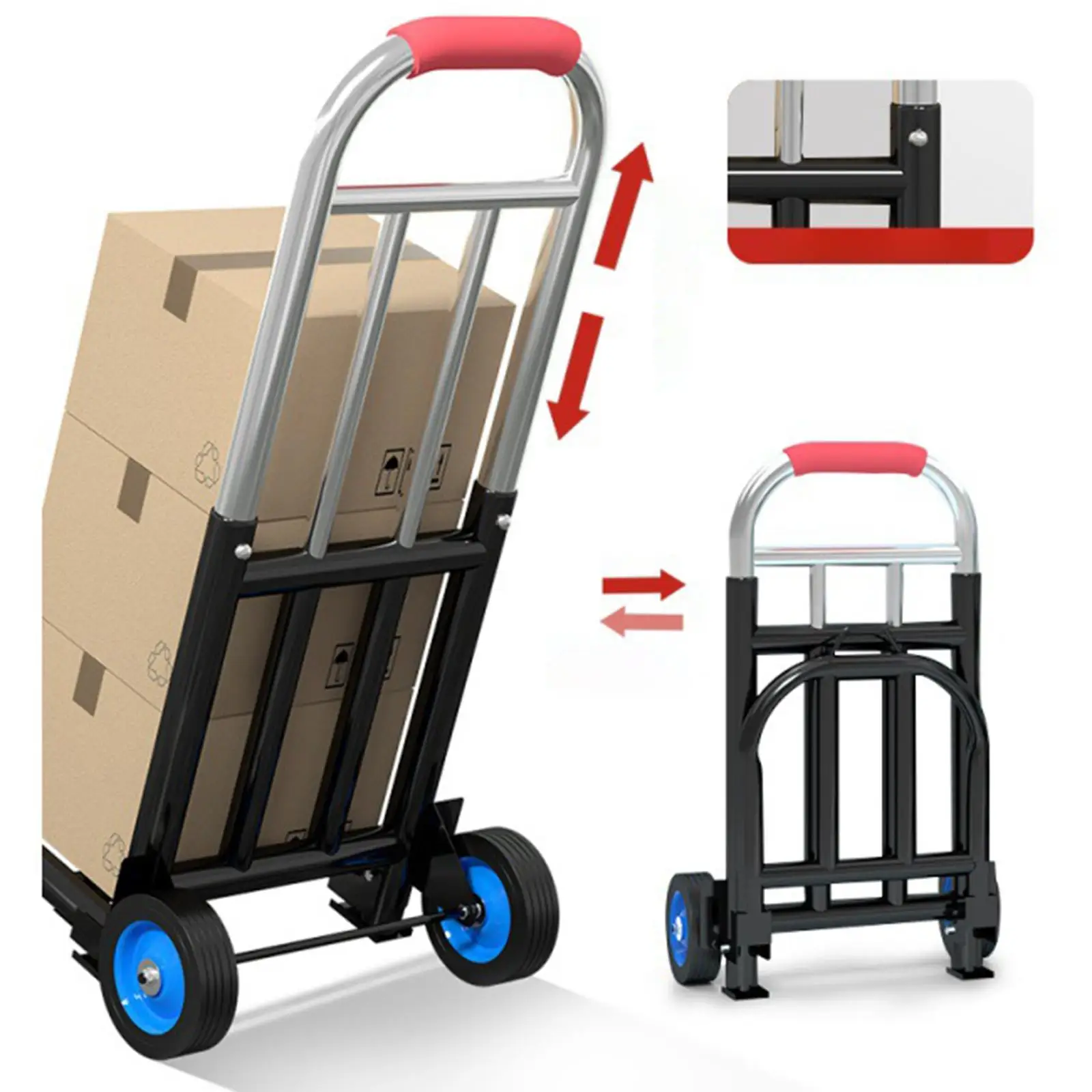 Foldable Hand Truck Luggage Hand Cart Telescopic 50cm-80cm 27x40cm Platform with 3 Elastic Ropes Adjustable Handle for Office