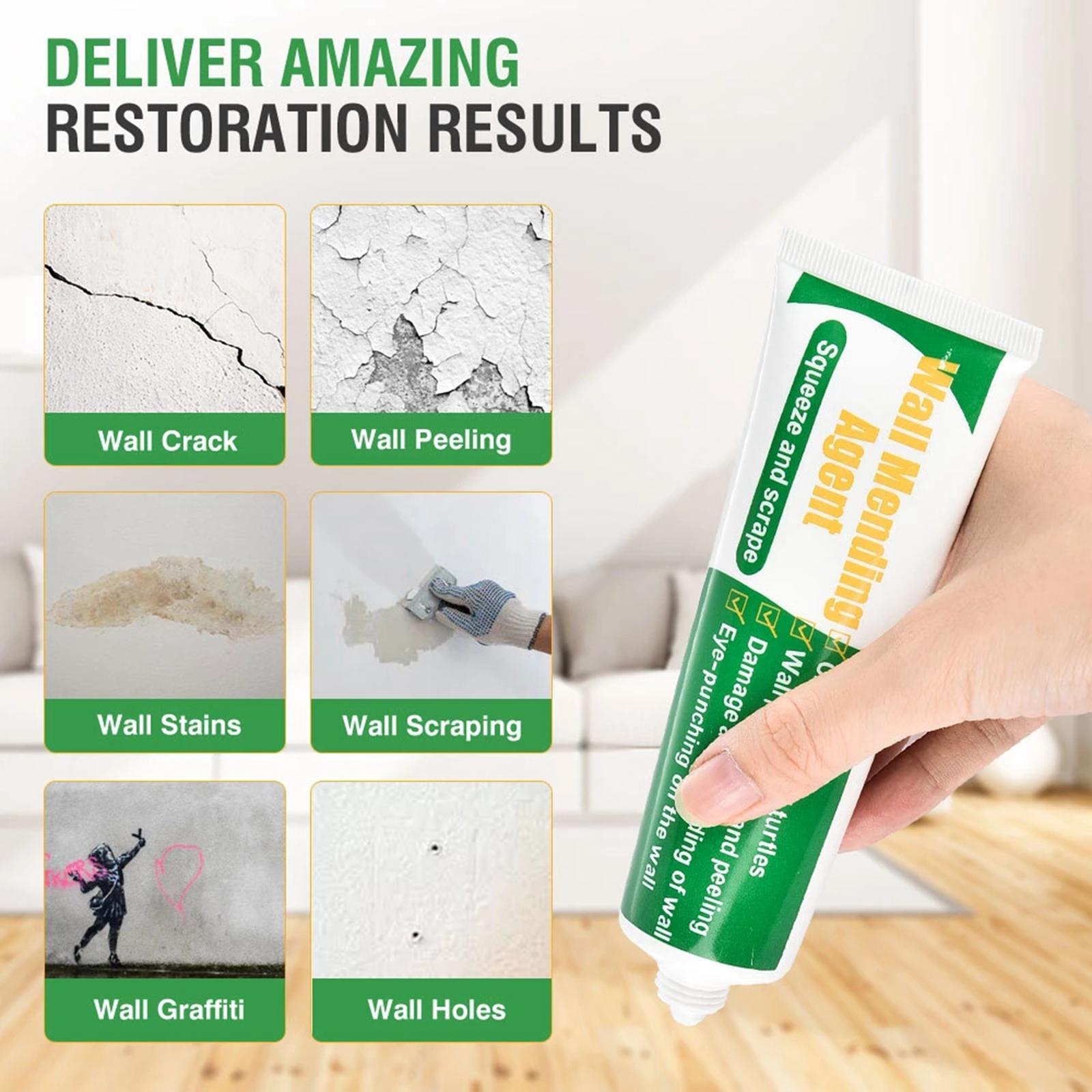 Wall Mending Agent Kit with Pointed Nozzle, Scraper Board, Wall Repair Cream Drywall Repair Putty for Peeling Holes and Crack