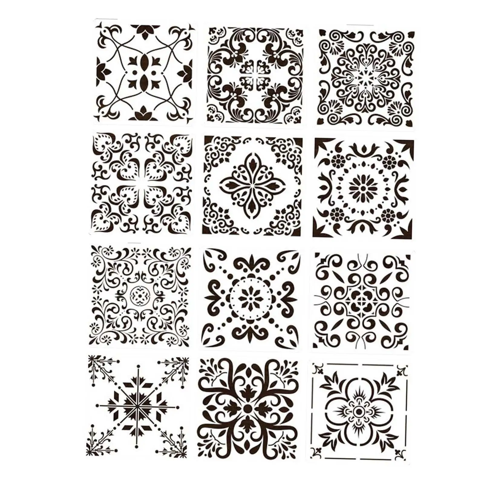 12Pcs Mandala Stencil Template Tool Handmade Drawing Templates for Fabric Walls Decor