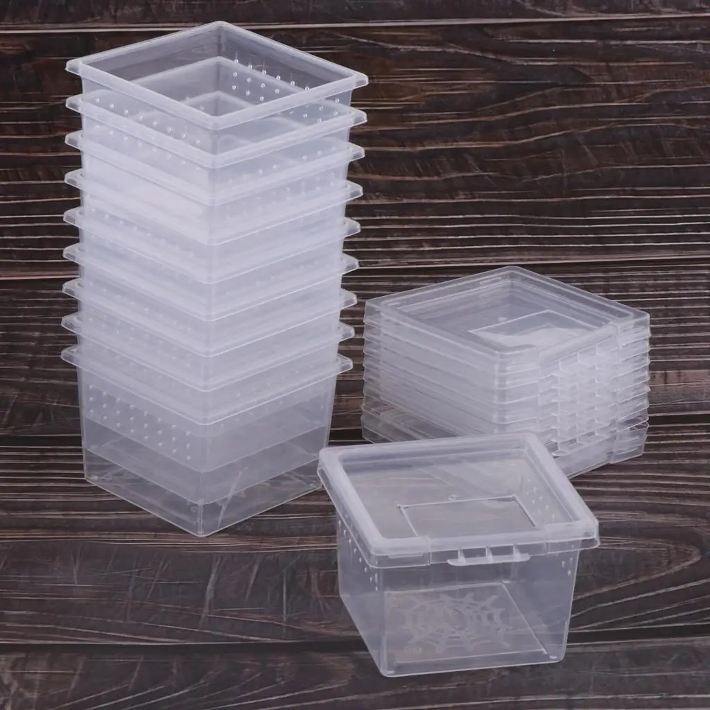 10x Feeding Box Reptile Cage Hatching Container Rearing Tank Clear Reptile Vivarium Terrarium Insect Rearing Box Food Feeding Bo