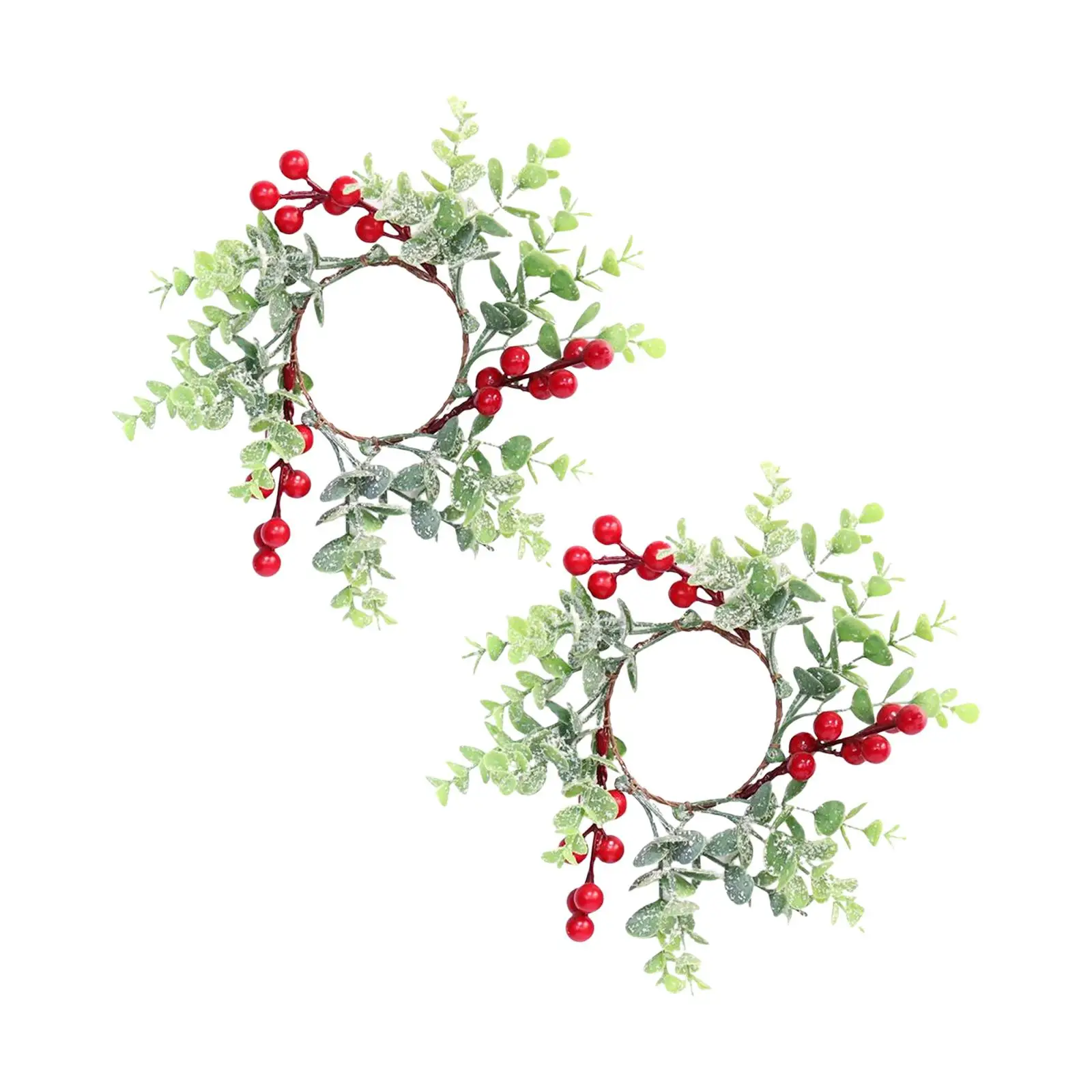 2 Pieces Easter Candle Rings Red Berries Garland Candles Base Holder Rustic Wreath for Decor Holiday Gift Festivals