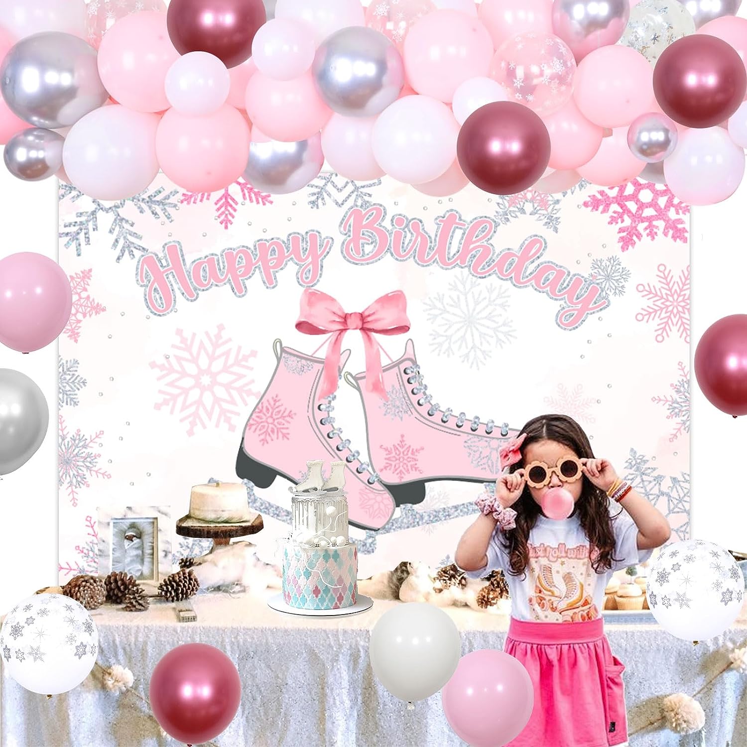 meninas, Balloon Garland, Snowflake Balloon, Happy Birthday Backdrop