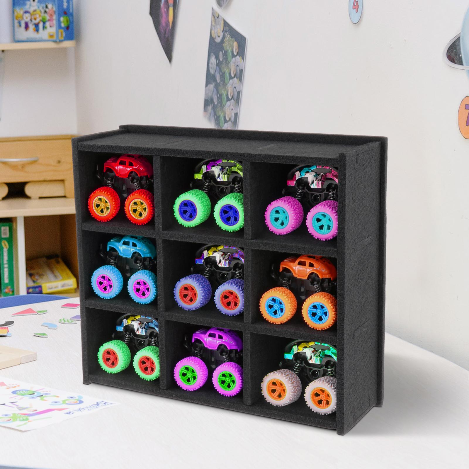 Monster Trucks Toy Wall Mounted Display Case with 9 Slots DIY Assembled Felt Material for Displaying Multifunctional Accessories