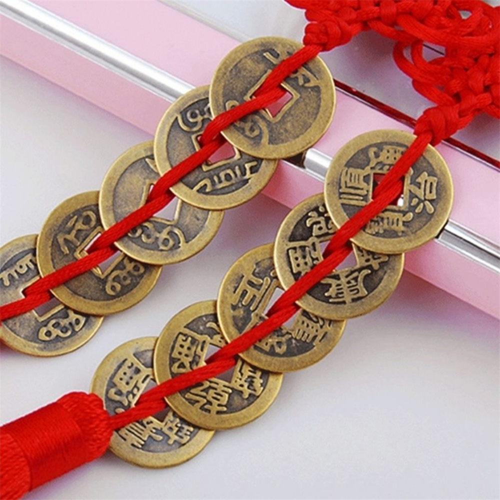 Glücksbringer, alte fünf Kaiser, Kupfermünze, Anhänger, chinesischer Knoten, Austreiben böser Geister, Fengshui-Amulett, Auto-Hängezubehör – Detail 4