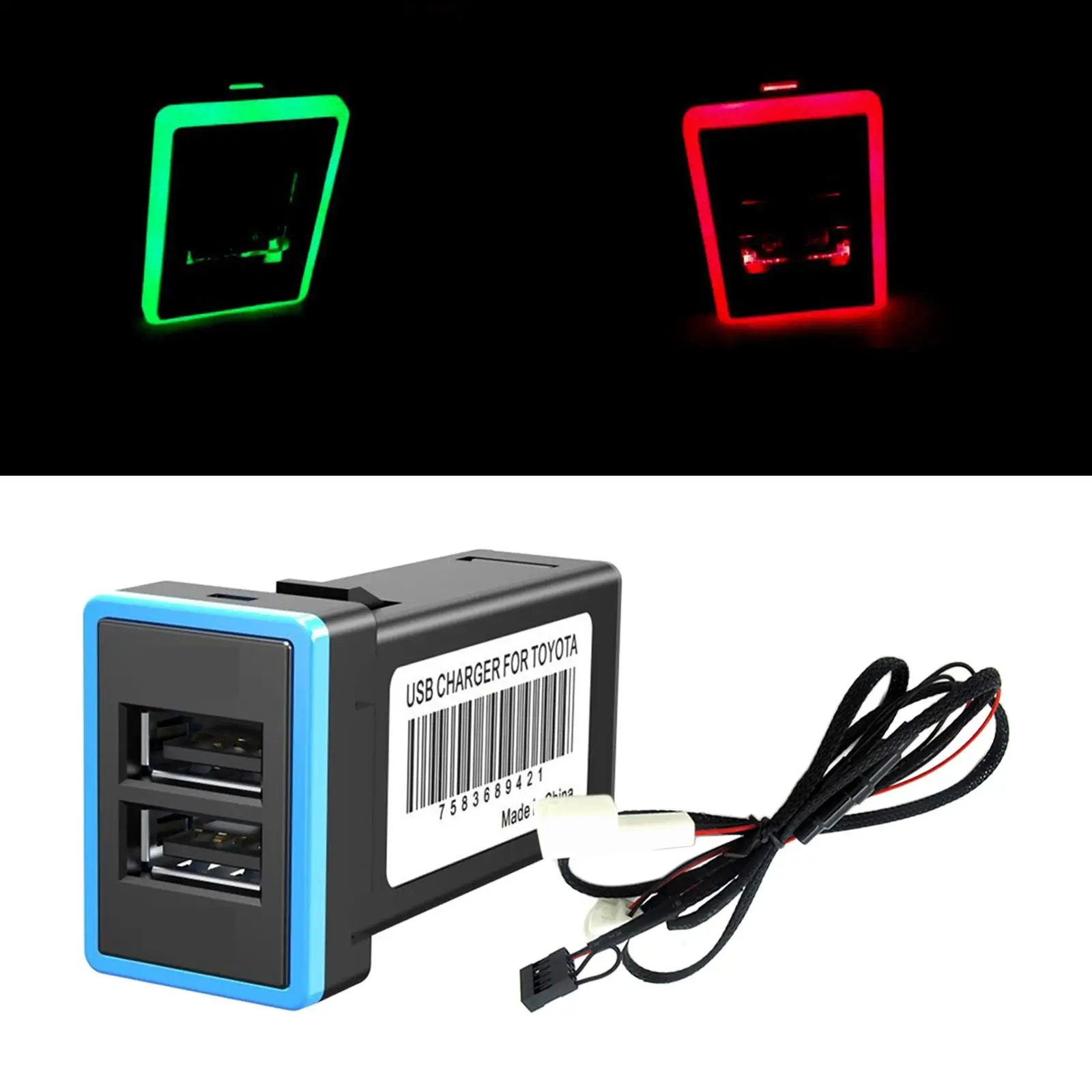 Dual USB QC3.0 Car Charger with Blue LED Fast Charger Fit for   Corolla Charging Power Adapter Outlet Car Charger Socket