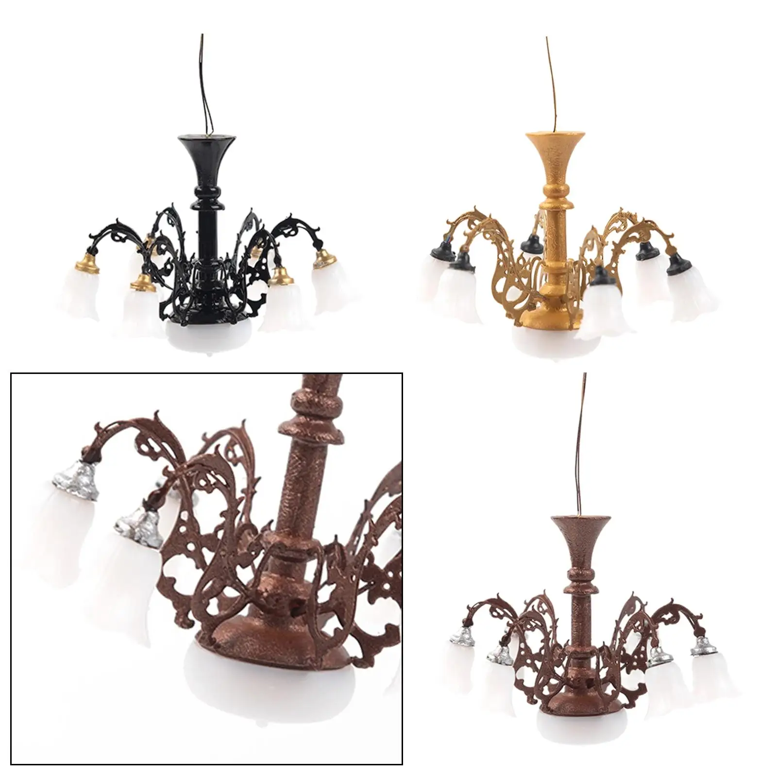 1/87 Scale Chandelier Miniature Scenes Accessory Fairy Gardens Layout Model 3V/12V HO Scale Hanging Lamp Ceiling Lamp Ornaments