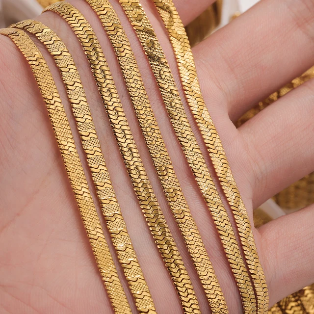 Gold Color 4mm Full Side Chain Necklace 17/19/21 Inch Chains Ladies Men's  Stainless Steel Embossing Choker Fine Wedding Jewelry - AliExpress