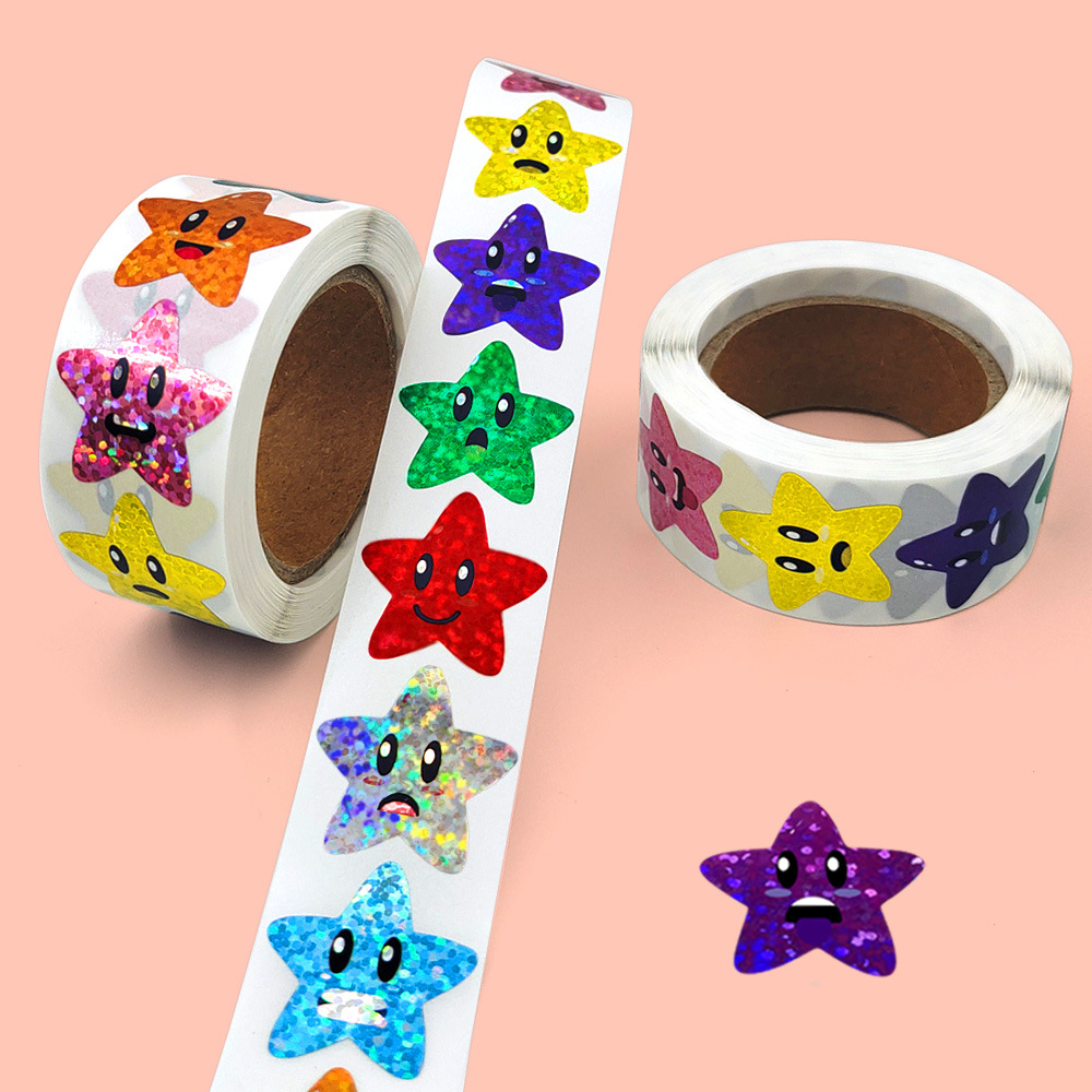 Holo graphische silberne Stern aufkleber für Kinder belohnen 500 Stück Folien stern aufkleber etiketten für Wand handwerk Klassen zimmer lehrer bedarf – Detail 3