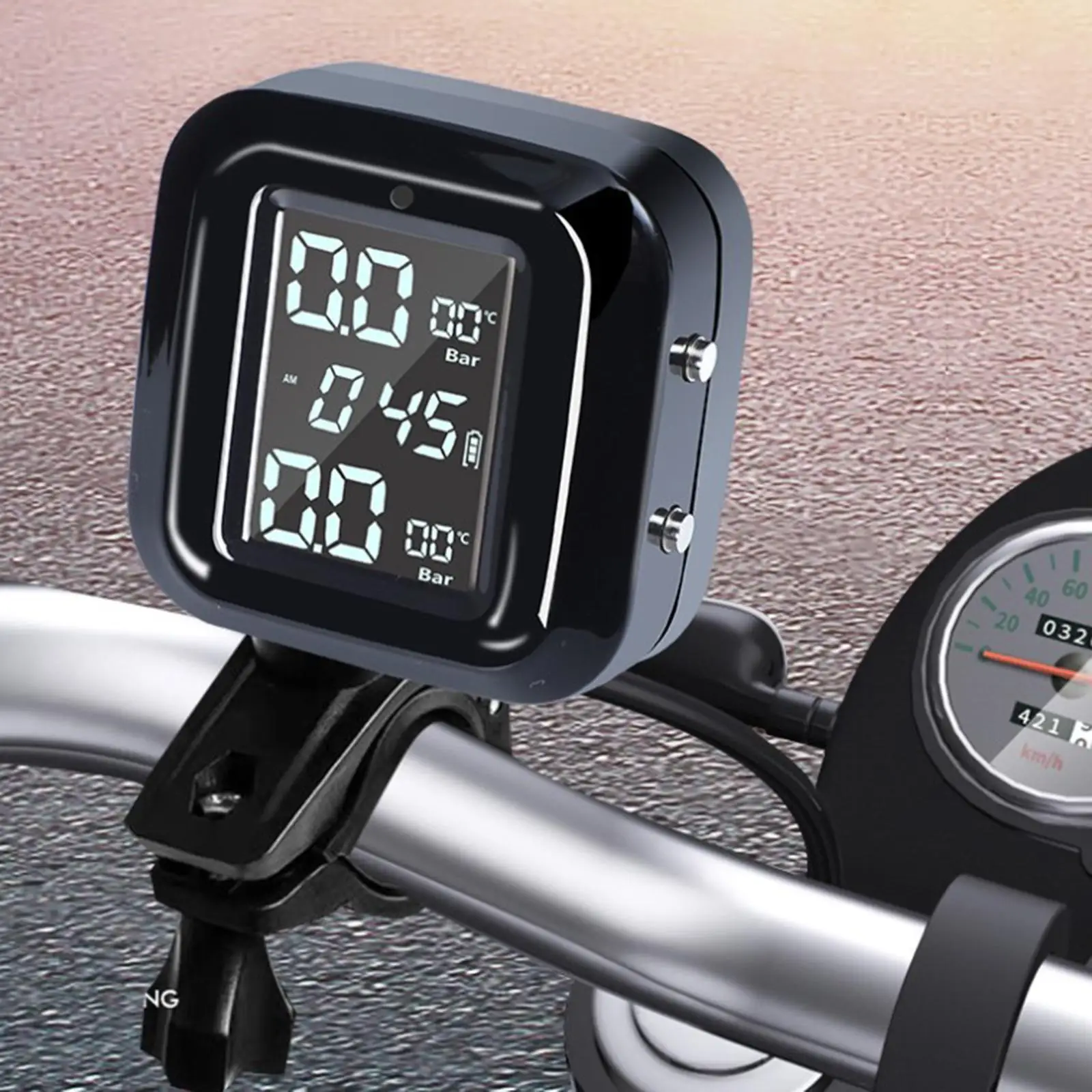 Cordless Motorcycle Tire Pressure Monitoring System 2 Sensors Pressure Gauge