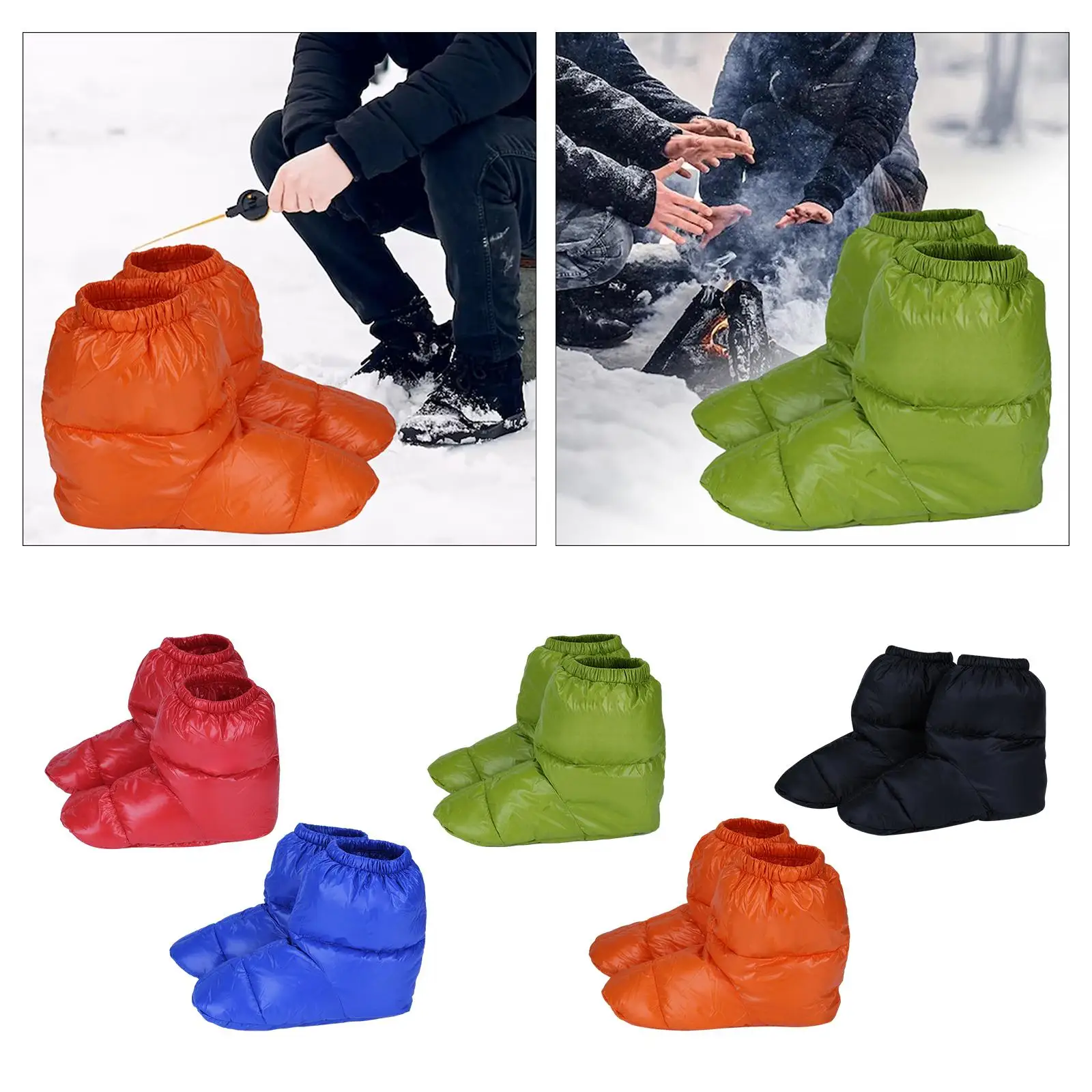 1 Pair Winter Down Slippers Bootie Shoes Waterproof Adults Footwear Feet Cover Socks for Office Hiking Camping Indoor Fishing