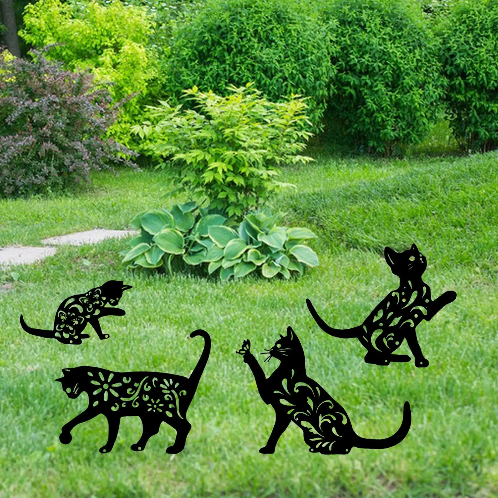 Cat Garden Metal Stakes Silhouette Stake Decorative Yard Sign Lawn Stakes for Party Lawn Patio Yard Decor