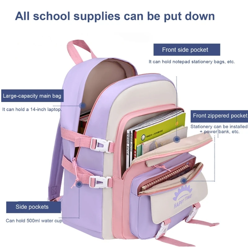 Kawaii Large Capacity Waterproof Pastel School Backpack