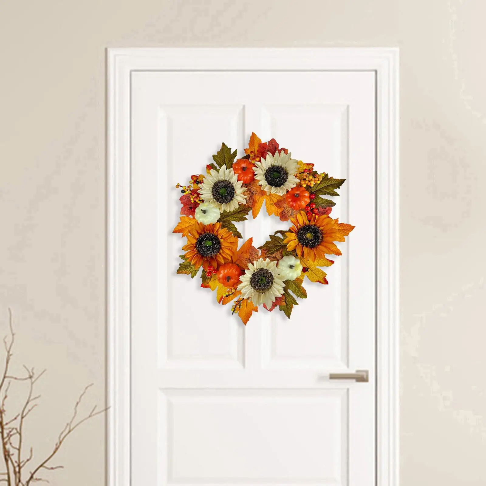 Garland Hanger Berries Maple Leaves 17 inch Fall Decor Wreath for Front Door for Window Fireplace Front Door Fall Holiday
