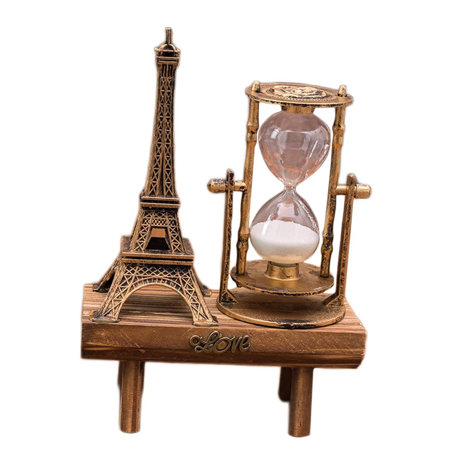 Iron Tower Hourglass Sand Timer Home Decoration Ornament Gift Wooden Base