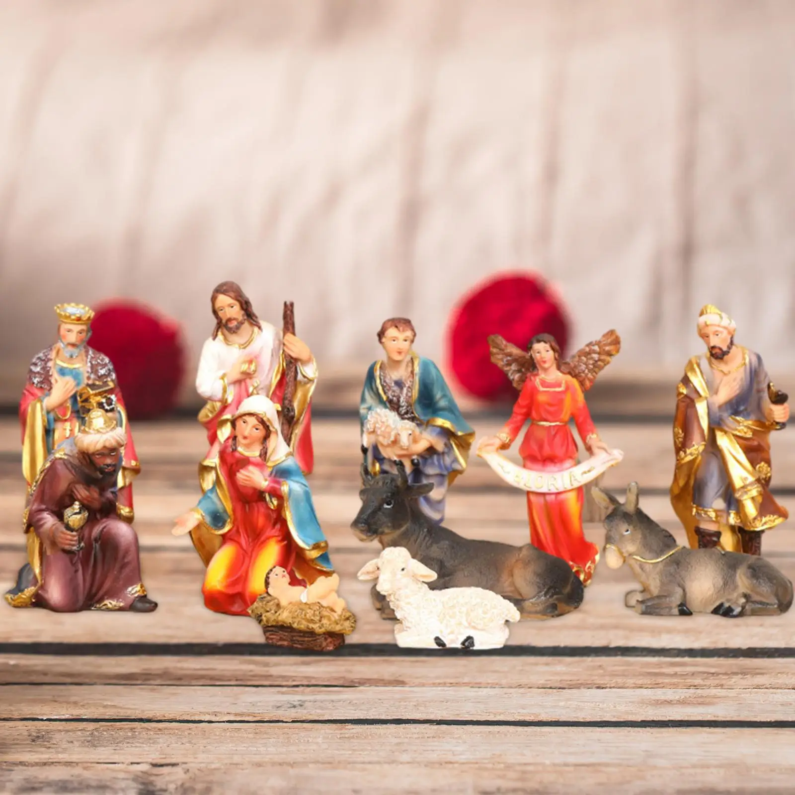 11Pcs Nativity Scene Figurines Jesus Manger Christmas Ornament Art Colorful