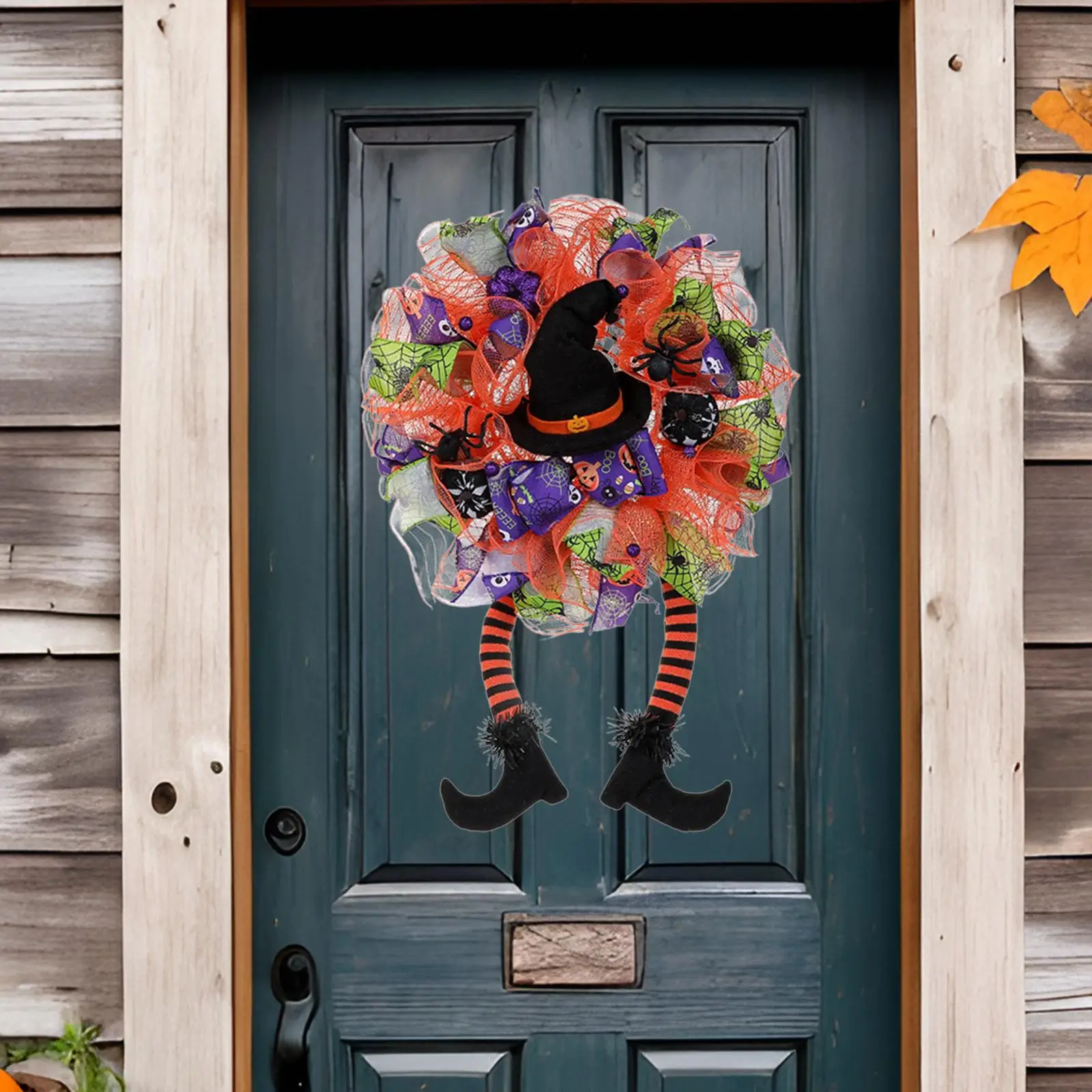 Halloween Wreath for Front Door 23.62inchx15.75inch Handmade Two Long Legs Garland for Indoor Outdoor Home Window