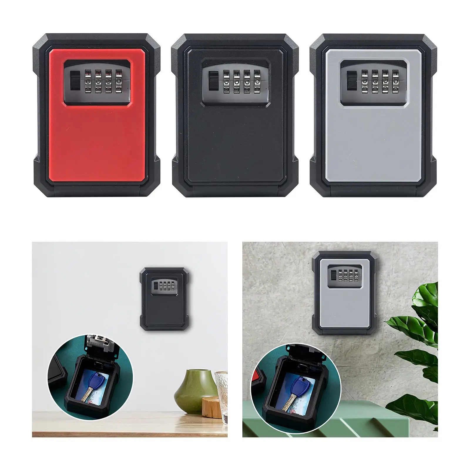 Portable Key Storage Lock Box Password Key Storage Case Wall Mount 4 Digit Combination Lock Box for Home Indoor Accessories