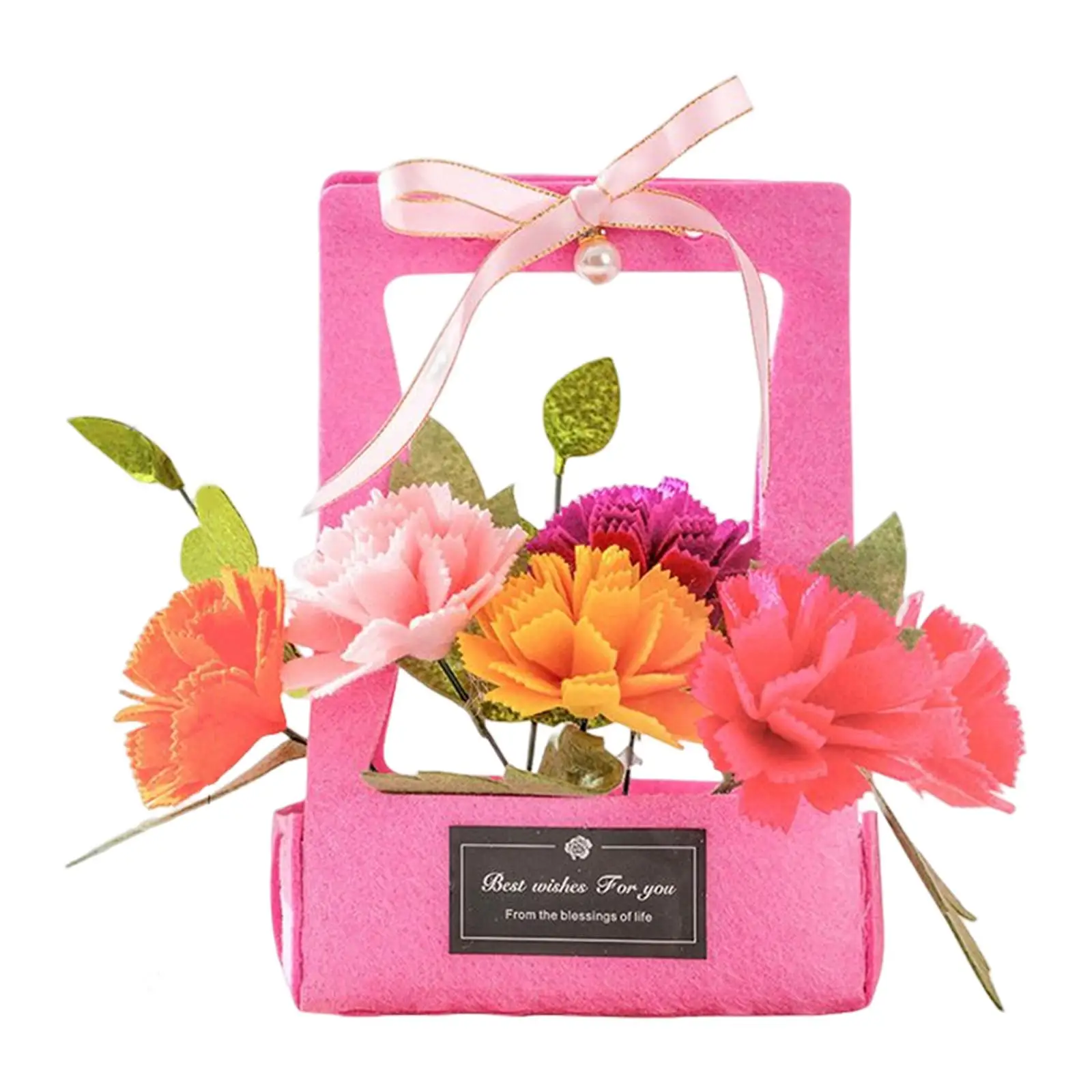 3D DIY Felt Flower Basket Craft Kit Kids Toy Mothers Day Gift Floral Handmade for Boys Girls Halloween Home Birthday Decor