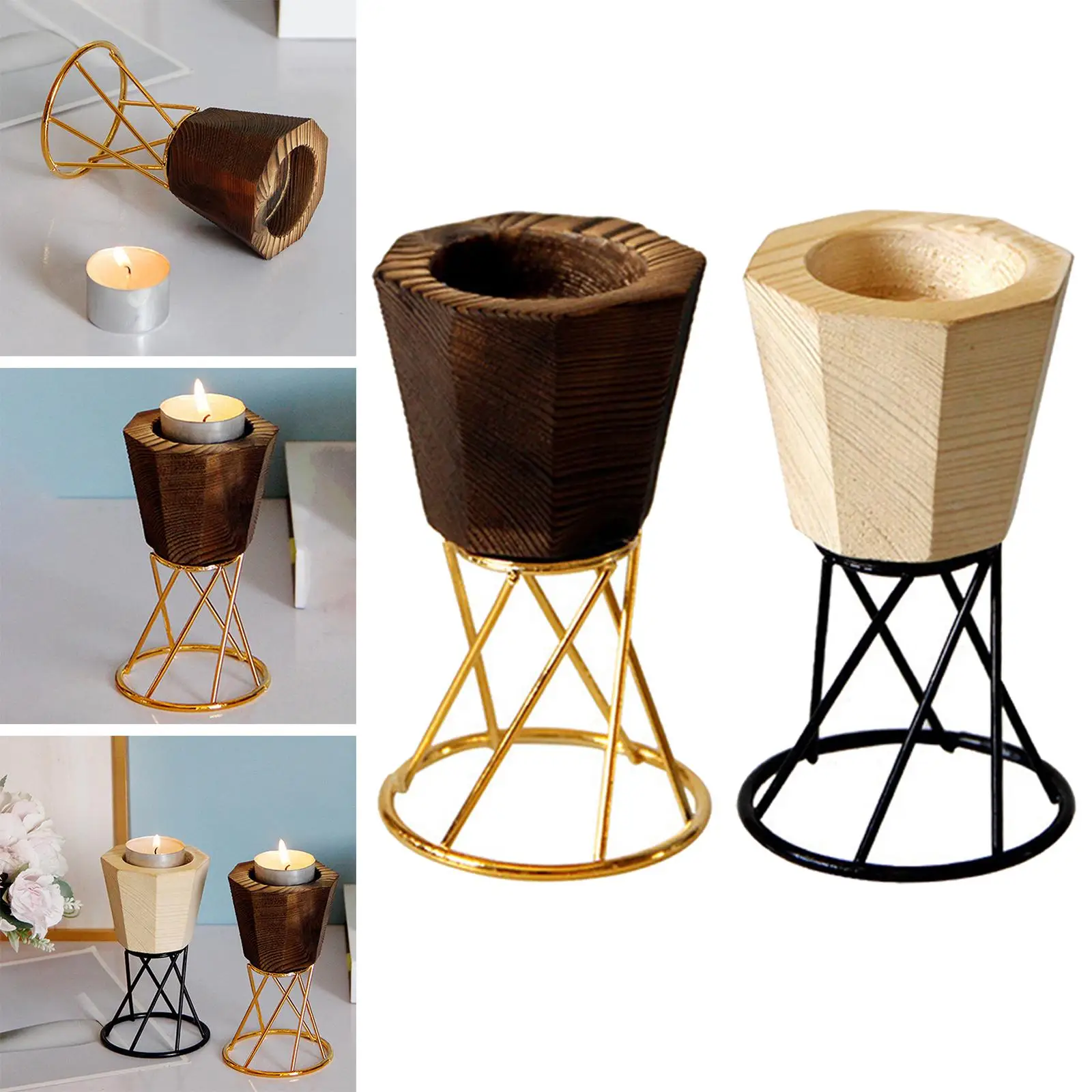 Wooden Candle Holders Candlestick Tealight Dinner Table Party Christmas Home