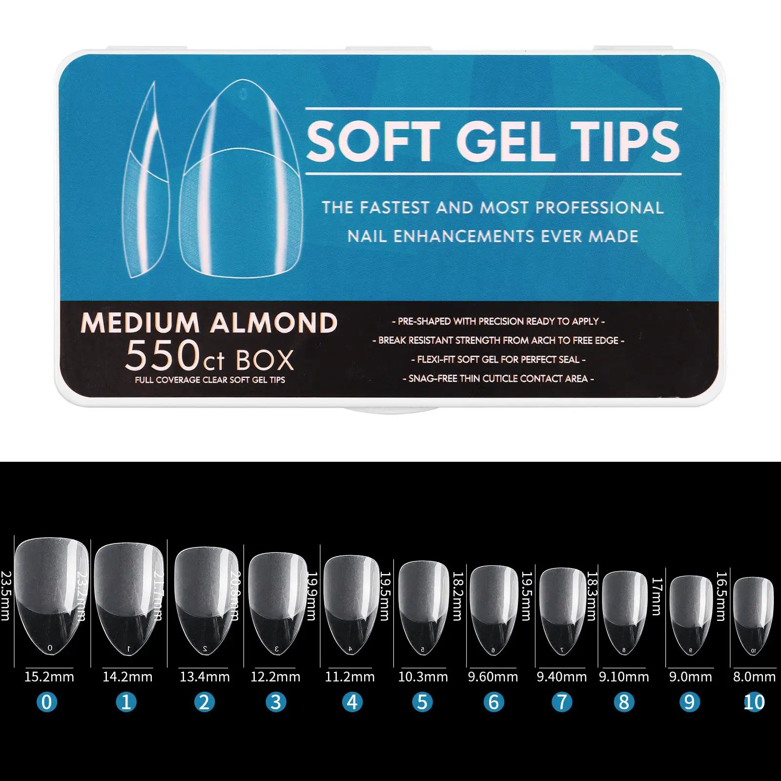 550 Pieces False Nail Tips Transparent Artificial Nails, for DIY Finger Toe Girls