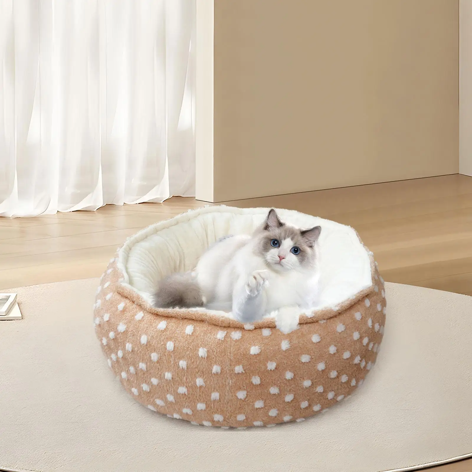 Cat Bed Autumn Winter Sleeping Indoor Cats Snooze Washable Soft Plush Round Pet Bed Dog Beds Cat Nest for Puppy Cats Kitten Dog