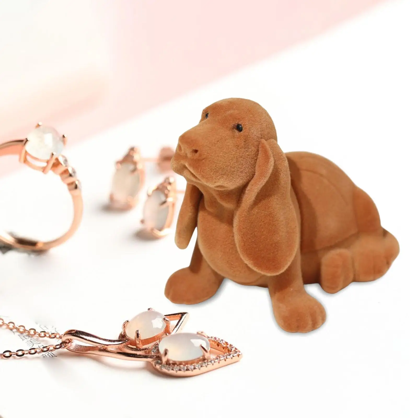 Animal Jewellery Ring Case Brown Cute Puppy Dog Ring Boxes for Anniversary Valentine`s Day Birthday Display Wedding Engagement