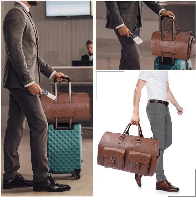 Seyfocnia Convertible Travel Hanging Garment Suit Bag Brown Carry Duffle  Luggage