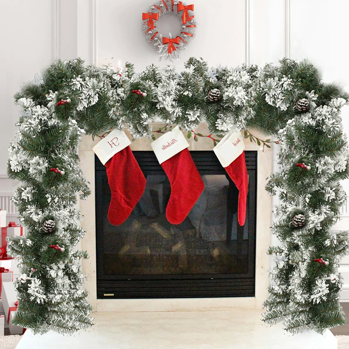 2.7M Christmas Garland Artificial Snow Frosted Christmas Wreath Xmas Home Party Decoration Wall Window Rattan Hanging Ornament