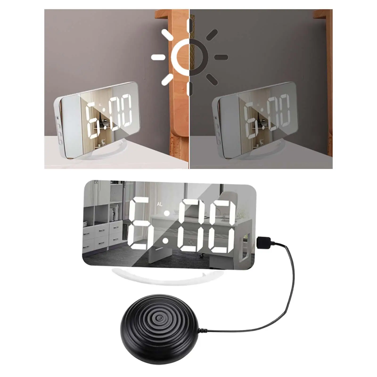 Digital Loud Alarm Clock Vibrating 3 Brightness Table Clock Dimmer Deaf