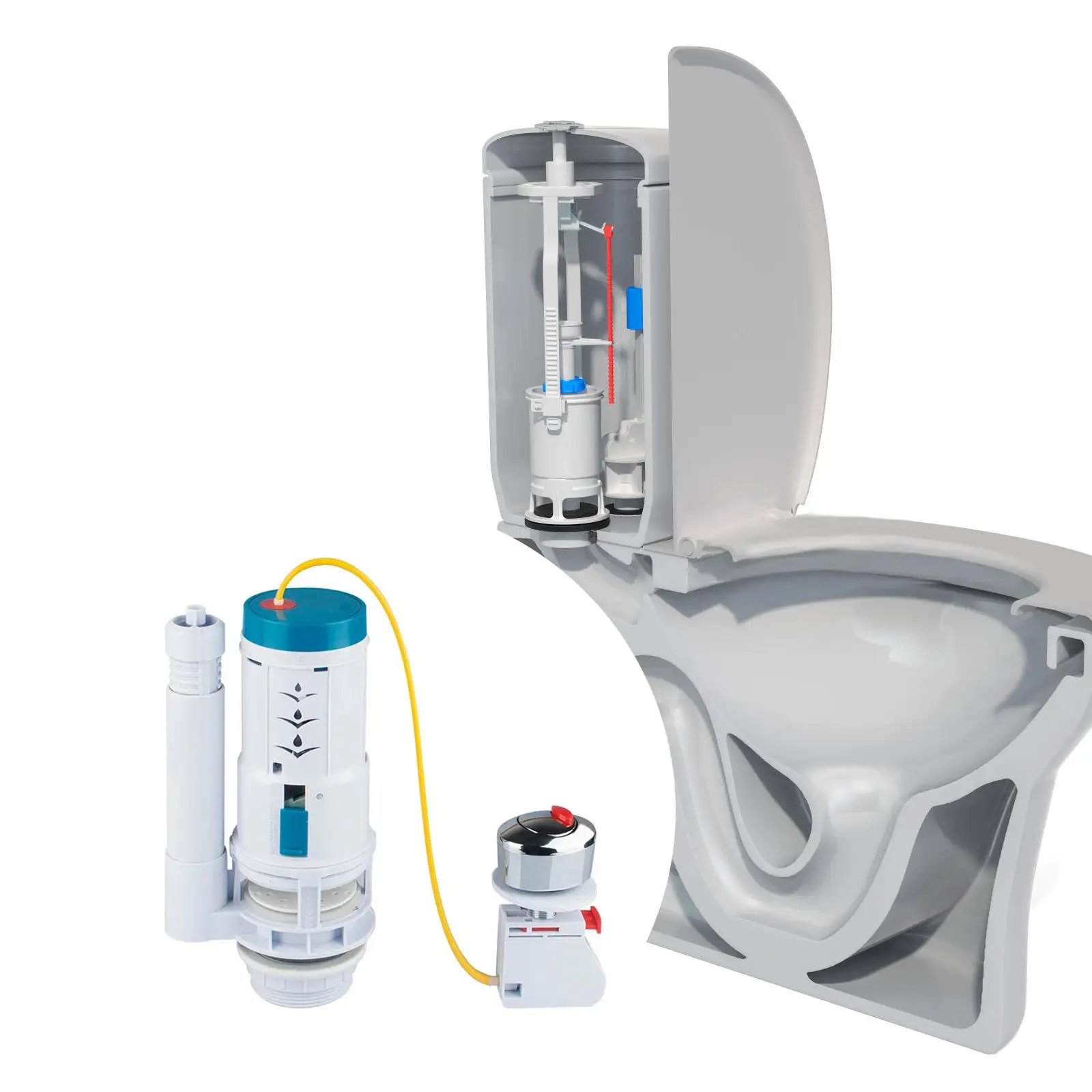 Toilet Fill Valve, Inlet Drain Button Parts Toilet Tank Adjustable Height