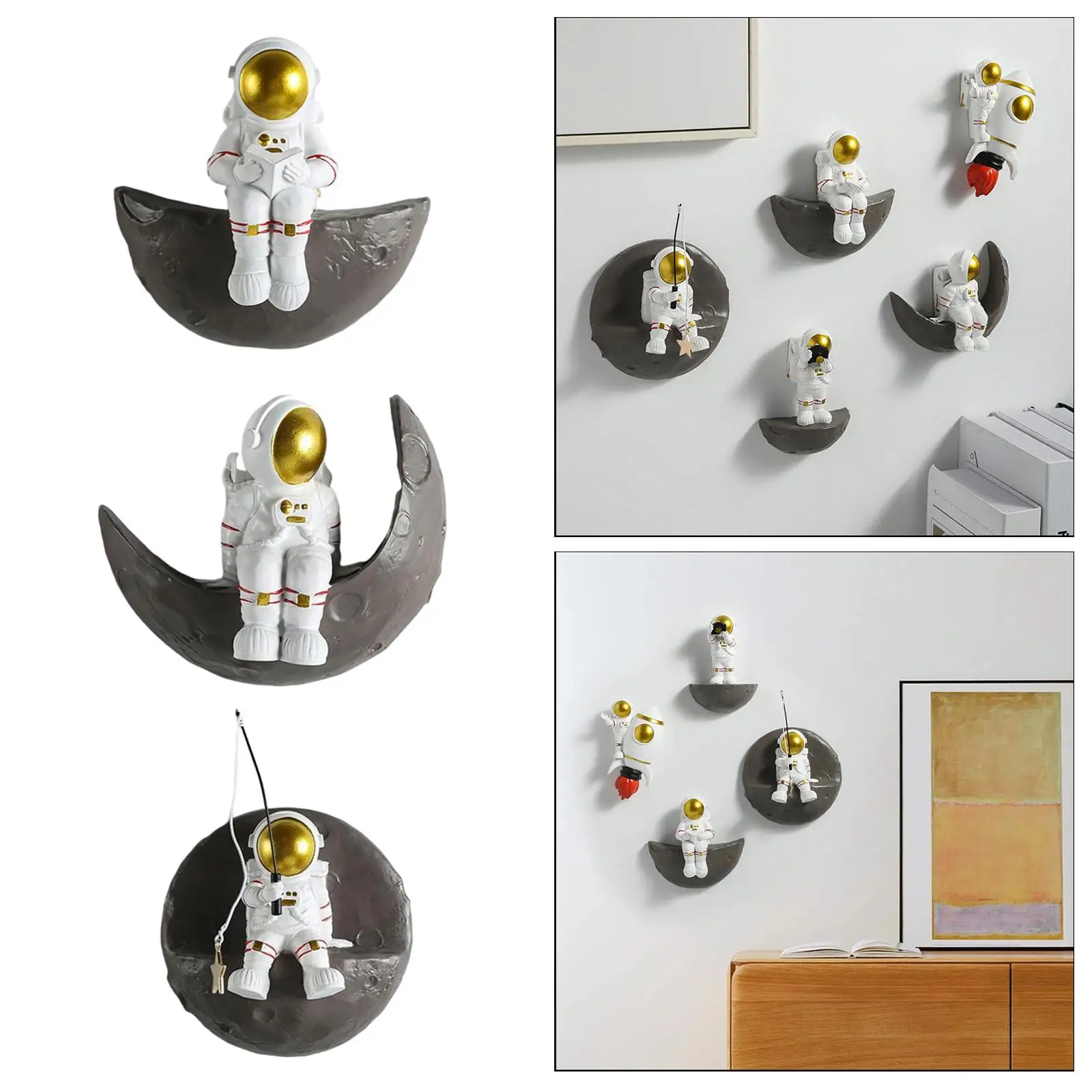 3 Pieces Resin Astronaut  Hanging Children Room Bedroom Creative  Spaceman  Ornament Indoor Wall Art Sculpture