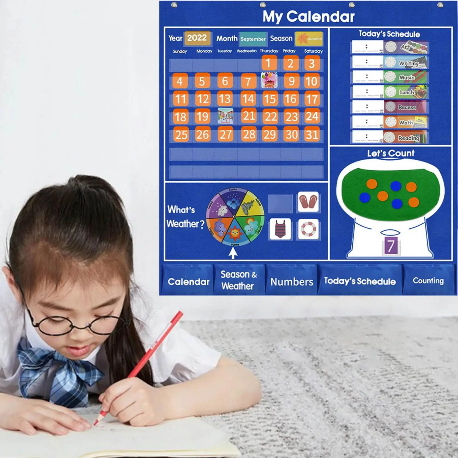 Calendar & Weather Pocket Chart Math Counting Pocket Chart for Ages 3+