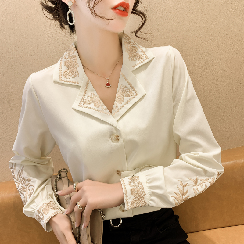 chiffon blusa feminina tamanho grande bordado camisa verão elegante mangas compridas soltas estilo coreano topo moda feminina roupas