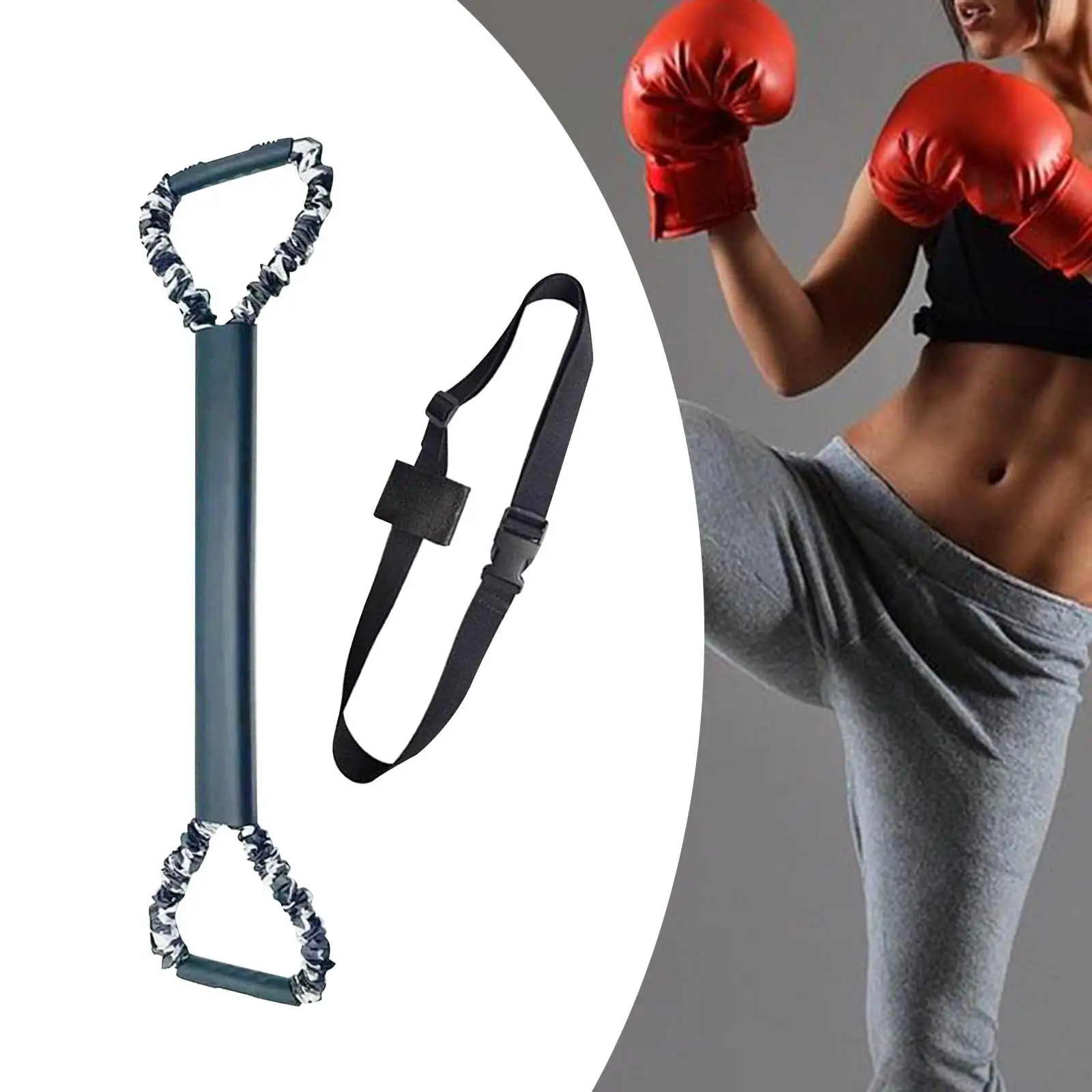 Boxing Resistance Band Exercise Bands w/ Handle Punching Power Agility Speed Fitness Home Trainer for Karate Training Basketball